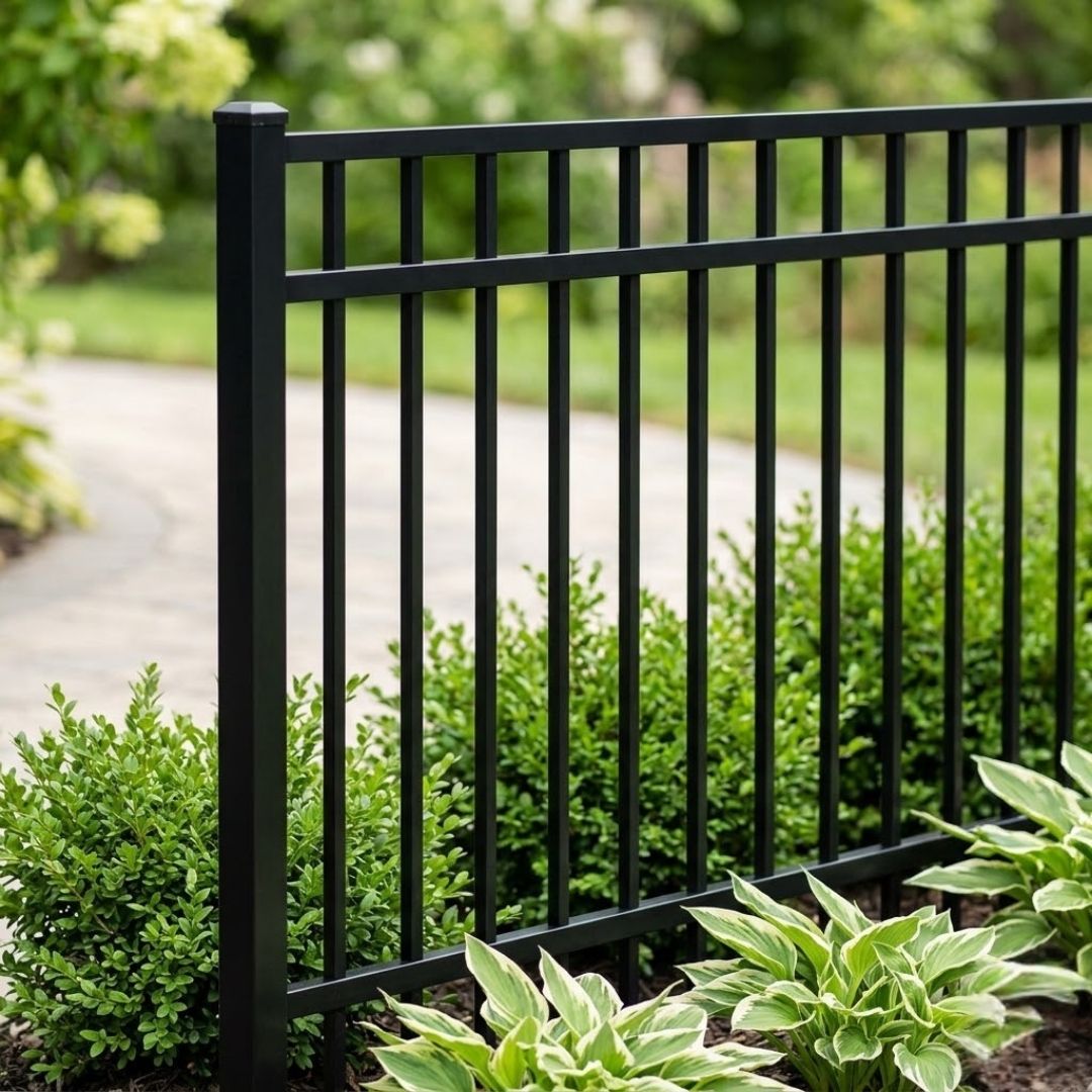 aluminum fencing surrounded by landscaping