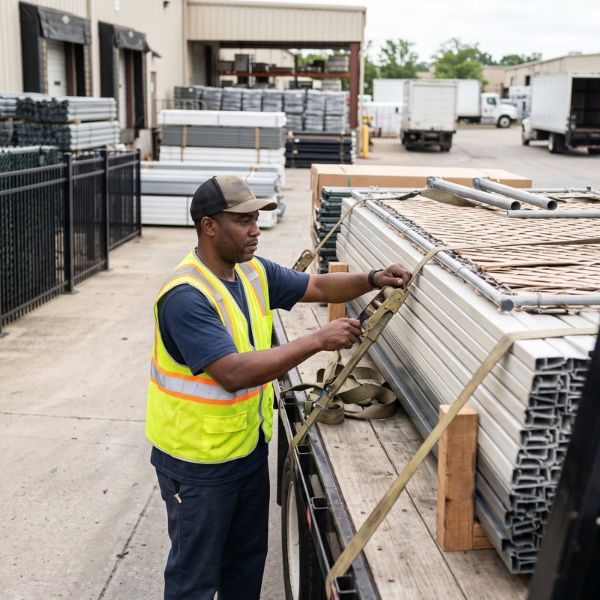 man loading fencing materials